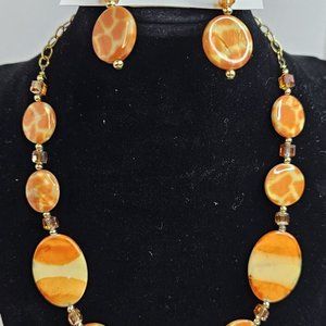 The Harbor Mother of Pearl Orange Sherbert Necklace And Earrings Set